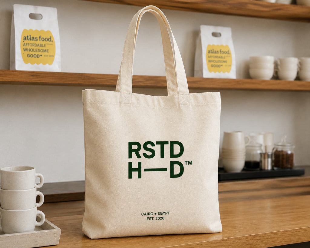 Roasted Head canvas tote — standing